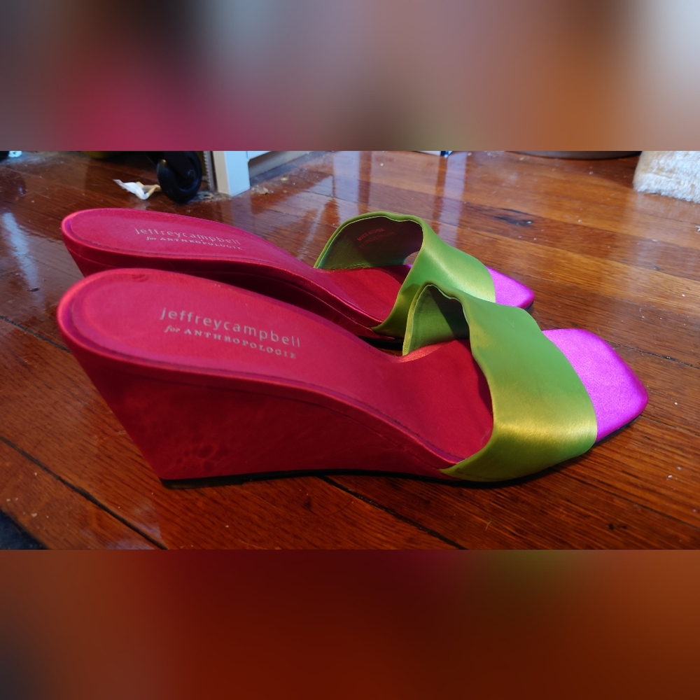 Pink and green Jeffrey Campbell wedges for anthropologie size 9.5